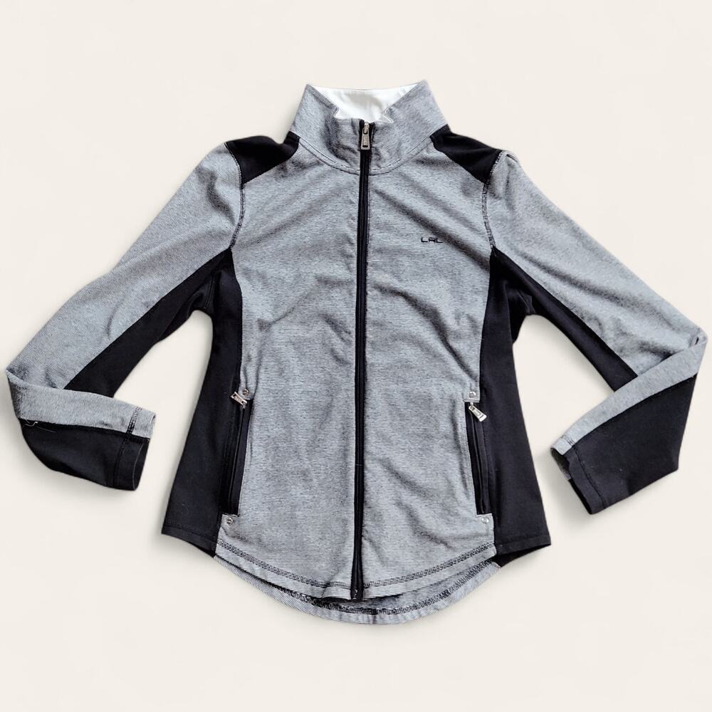 Lauren Ralph Lauren Jacket Women's Petite L Gray Black Full zip Active Mock Neck